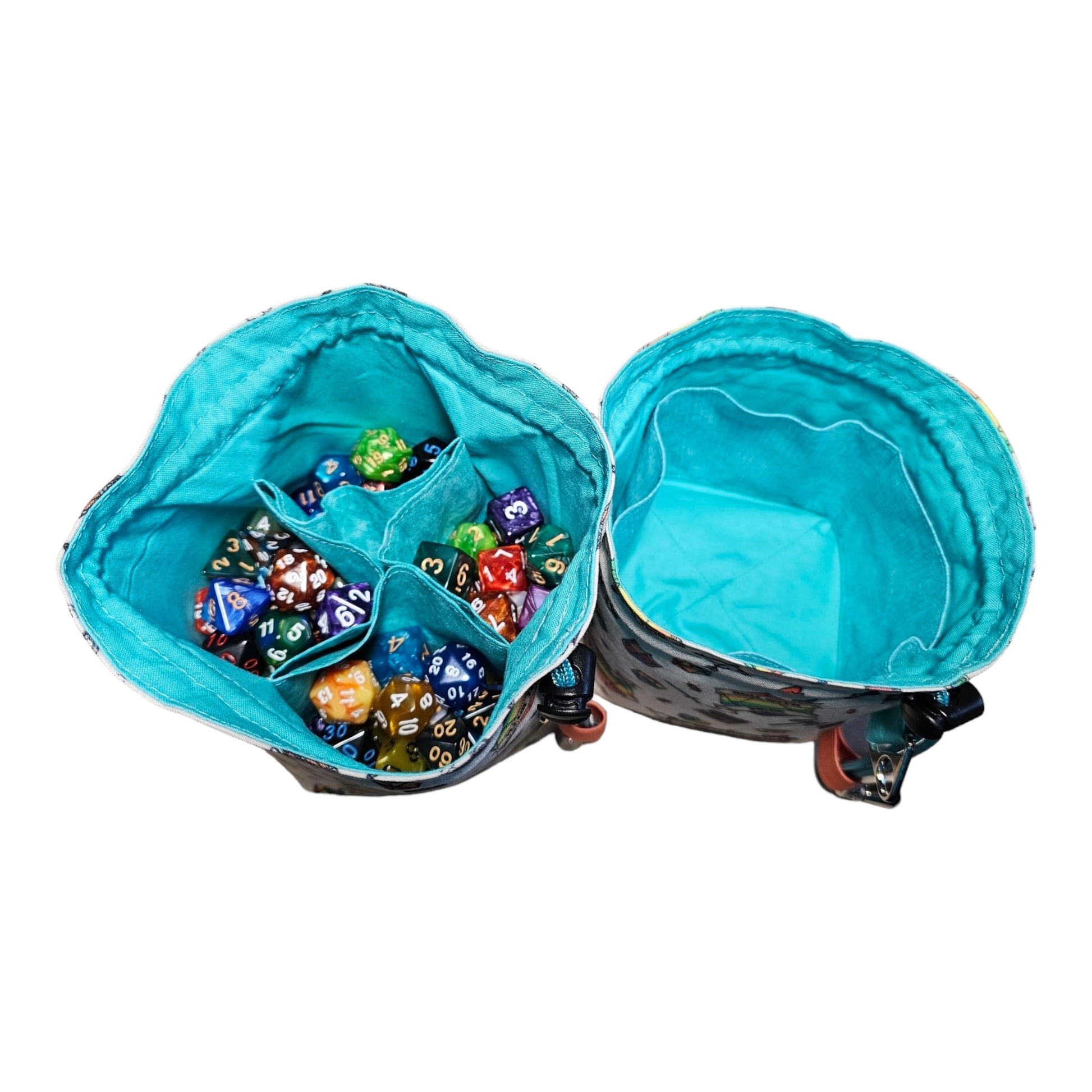 Interior Pockets on the Roll with Pride Dice Bags
