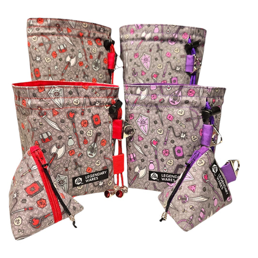 Luxurious Loot Dice Bags - Gray and Red, and Gray and Purple